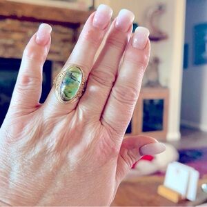 Custom Made Abalone In Rock Crystal Solid Sterling Gemstone Ring